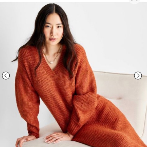Long Sleeve Chunky Sweater Midi Dress, rust, fits m/l - Picture 3 of 7
